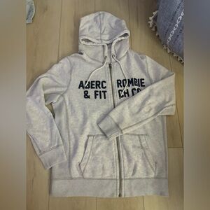 Abercrombie and Fitch Unisex Zip Up Hoodie Light Gray